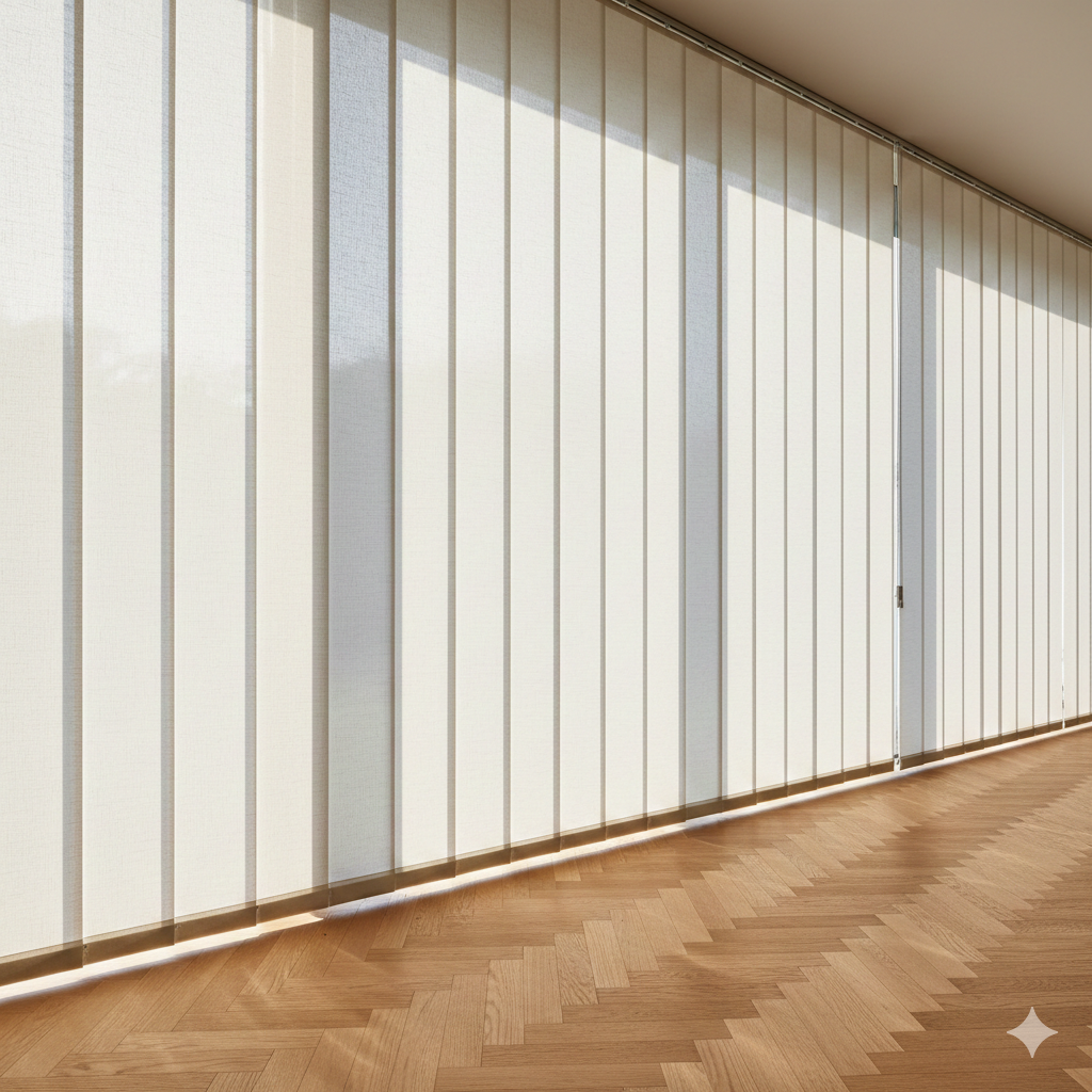 Binnenzonwering met lamellen in moderne woonkamer